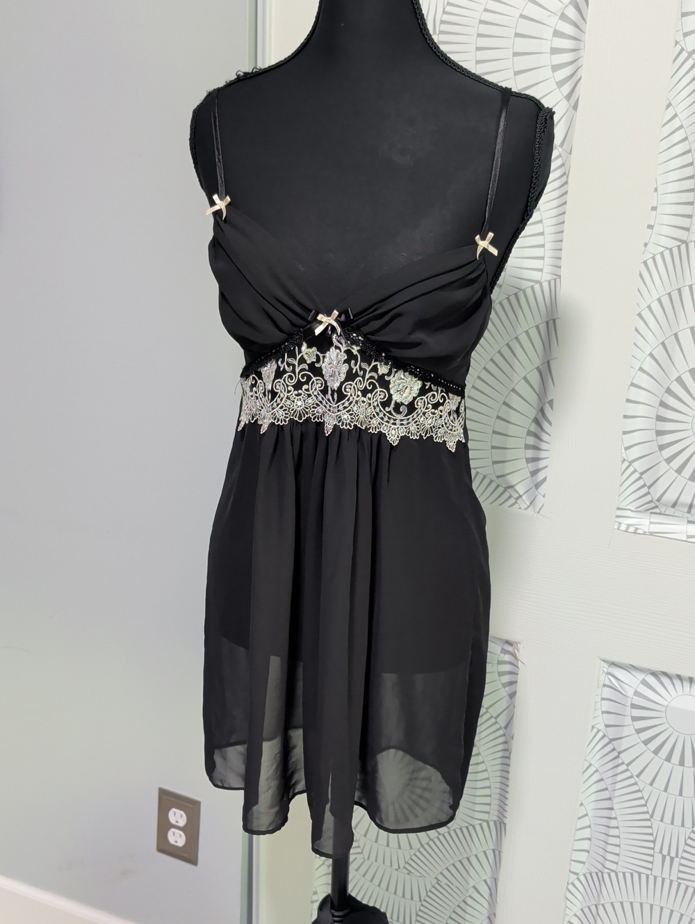 Sheer Black Lace-Trim Babydoll Nightie